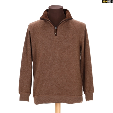 LOVERGREEN SWEAT COL ZIP CAMEL+COUDE